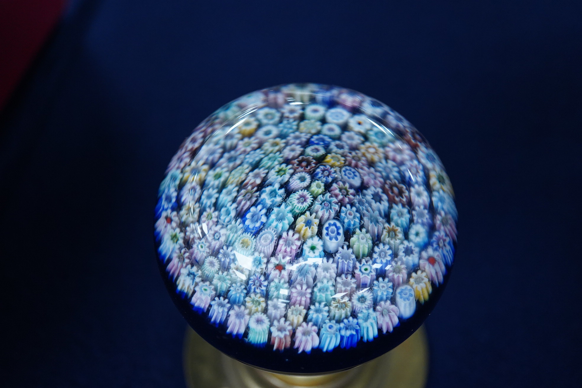A Perthshire PP18 cane millefiori glass door handle/ paperweight, 6cm in diameter